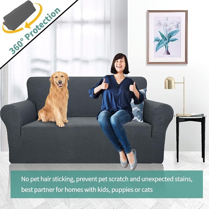 YEMYHOM Couch Cover Latest Jacquard Design High Stretch Sofa Covers for 2 Cushion Couch, Pet Dog Cat Proof Loveseat Slipcover Non Slip Magic Elastic Furniture Protector (Medium, Dark Gray)