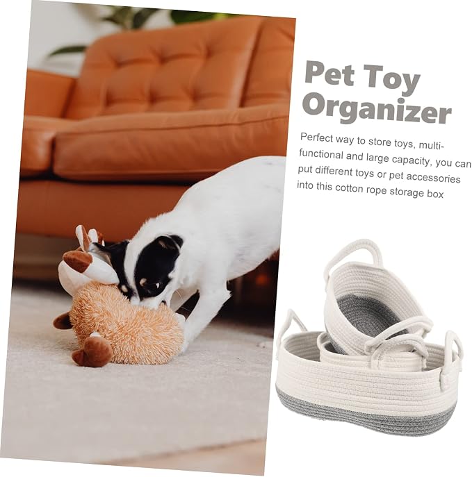 Generic Organizing Basket Dog Toy Bin Weave Rope Storage Cotton Storage Basket Portable for Pet Toy Organization