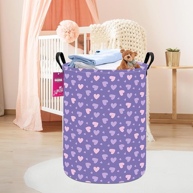 Purple heart Fabric Storage Bin Nursery Organizer Basket | Organizer Bin Dirty Clothes Collapsible Waterproof for College Dorms, Boys and Girls Bedroom,Bathroom