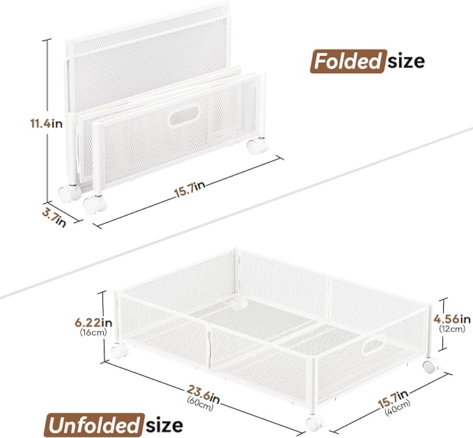 Under Bed Storage with Wheels & Handle,Sturdy Metal,2 Pack,White | Tool-free assembly, glide smoothly, easy reach, foldable, maxmazie low-profile beds, dorm, keep seasonal clothes, shoes fresh
