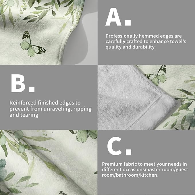 Giwawa Eucalyptus Leaves Hand Towels Set of 2 Green Plant Decorative Fingertip Towels Absorbent Dish Washcloth Towels for Guest Bath Kitchen Home