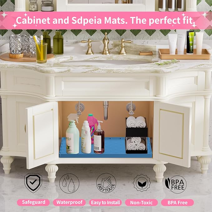 Sdpeia Under Sink Mat 22"×14" Waterproof Silicone Cabinet Liner & Sink Protector for Kitchen & Bathroom, Multi-Purpose Organizers Tray for Pets, Laundry, Cat Litter Mat