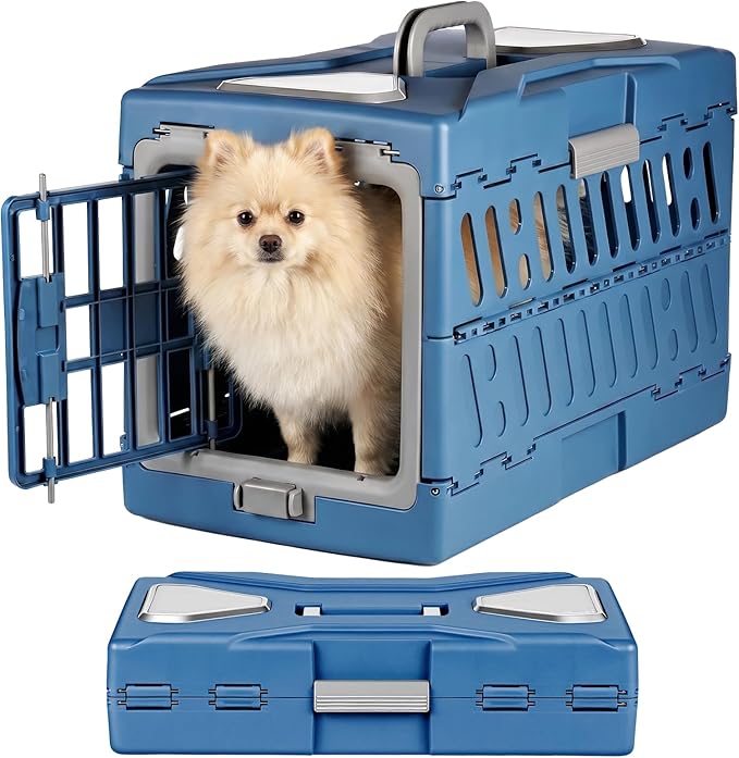 Collapsible Pet Carrier for Small Dogs & Cats - 3-Second Fold Portable Pet Travel Crate, Durable PP Material, Ventilated Design, Double-Sided Door, Foldable Pet Kennel for Car/Outdoor/Home