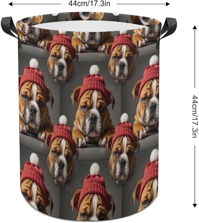 Large Foldable Laundry Basket English Bulldog Puppy Dog, Waterproof Hamper with Handles for Clothes, Toys, and Towel Organization at Home