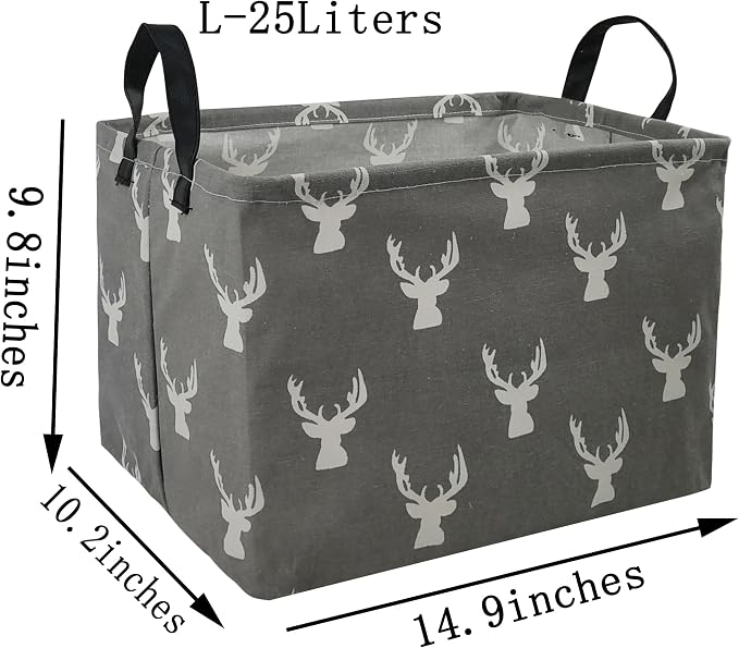 Kid Storage Basket Gift Shelf Basket Toy Storage Bin, Nursery Basket Organizer Box for Children Room Deco With Handles (Grey deer)
