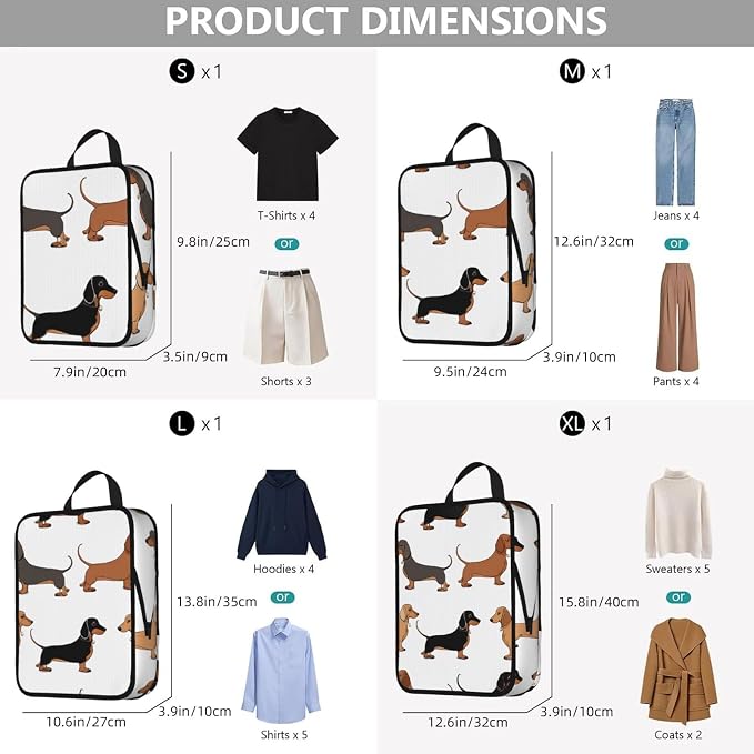 Dachshund Weiner Pet Dogs Print 4 Set Expandable Packing Organizers For Luggage Suitcase Travel Accessories
