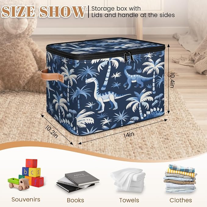 Dinosaur Palm Tree Storage Box with Zipper Lid