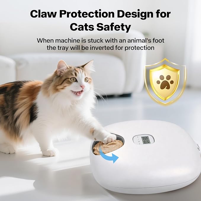 PetPrime 6-Meal Automatic Cat Feeder with Two Ice Packs,Cordless Rechargeable Cat Food Dispenser for Cats and Small Dogs Wet Food Auto Pet Feeder White