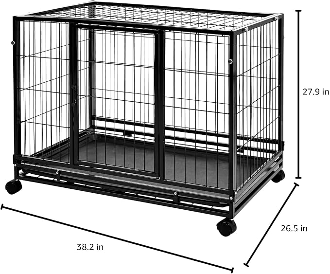 Amazon Basics - Portable Heavy Duty Stackable Dog & Pet Kennel with Tray, Black, 24.0" L x 28.0" W x 37.0" H