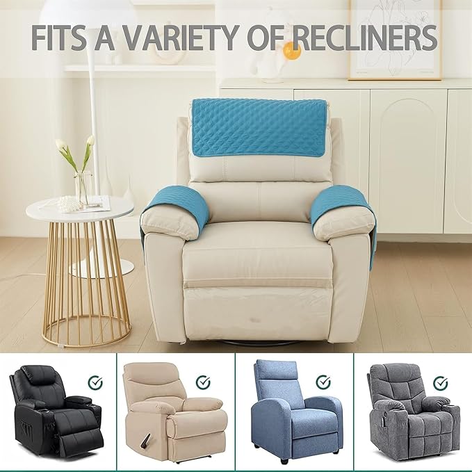 Armrest Covers Armchair Slipcover, Couch Arm Covers Recliner Covers with Storage Pockets Armrest Protector for Chair Sofa(Light Blue,1 Seat | 3 Piece Set)