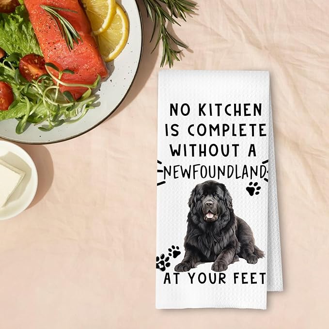 Newfoundland Funny Dog Kitchen Towels - A Kitchen is Not Complete Without A Newfoundland Waffle Weave Hand Towels for Bathroom for Home Bathroom Decor,16×24 Inch