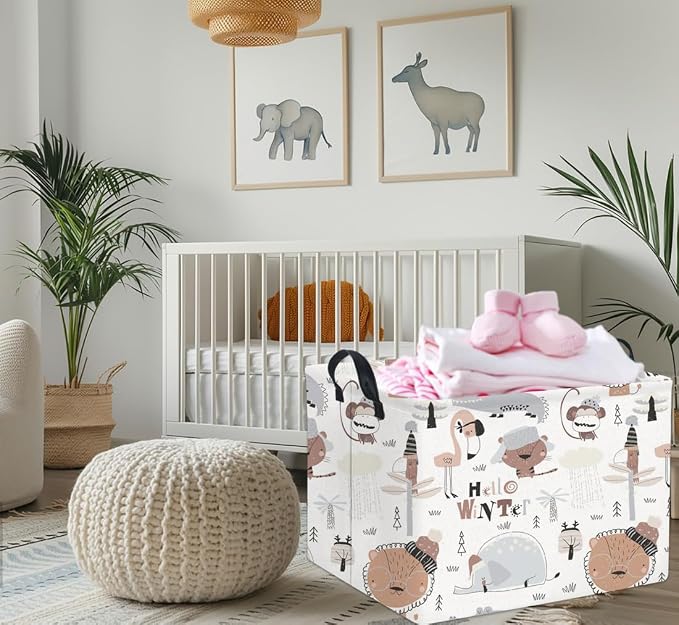 Rectangular Kids Storage Basket Baby Storage Basket Cute Kids Toy Storage Bin Organizer Shelf Book Room Decor(Winter Animal)