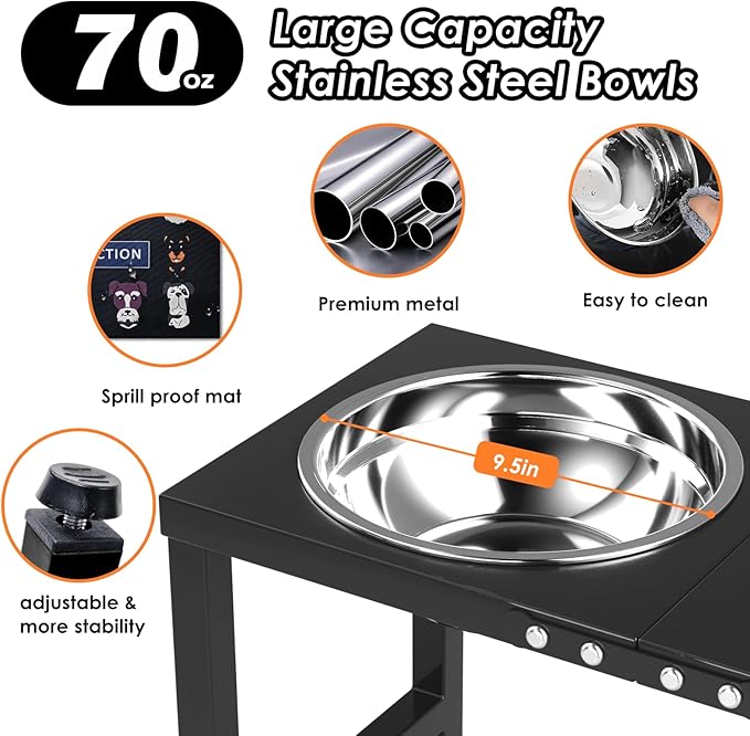 ADENGL Metal Elevated Dog Bowl for Large 𝐋𝐚𝐫𝐠𝐞 Raised Bowl Stand with Sprill Proof Mat and 2000ML Pet Bowls, Food & Water Bowls 16" Tall Dog Feeder for Large Breed