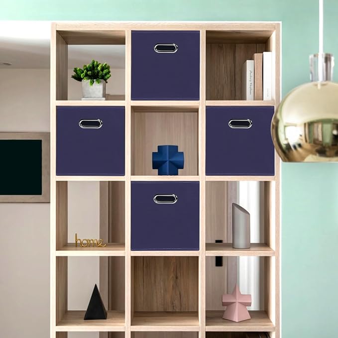 Black Foldable Storage Cubes Bins , Fabric Storage Box Cubes Organizer Baskets with Dual Handles for Home Organizer (Navy Blue)
