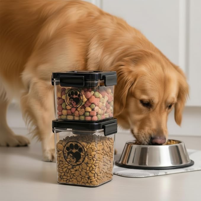 Dog Treat Container, Dog Food Storage with 2 Jars, Airtight Pet Treat Storage With Lids,Small Pet Food Container, Puppy Treats Bin for Kitchen Counter,Freshness Seal-Clear, Rectangle