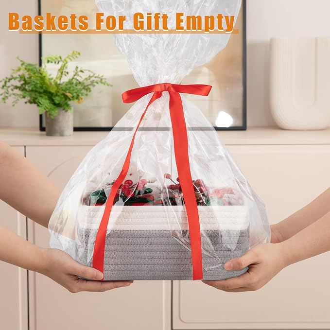 OIAHOMY 4 PACK 7L Storage Baskets for Organizing Storage Bins Grey | Small Bins for Shelves Small Storage Basket Shelf Baskets Organizer Baskets for Gifts Empty Cute Decorative Storage Bins