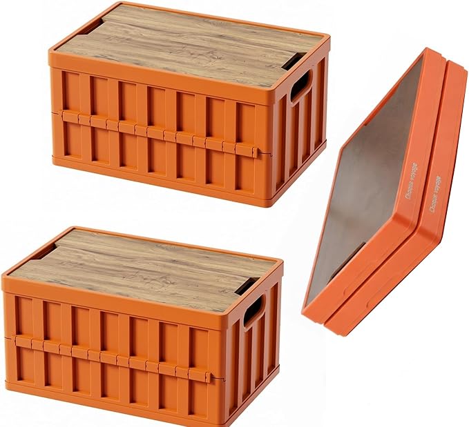 VIMI 50L Collapsible Storage Bins with Lids Stackable Utility Crates with Handles Plastic Large Folding Containers for Organizing Tools,Books,Food,Drinks,Camping&Transport(Muted Red-2 Pack)