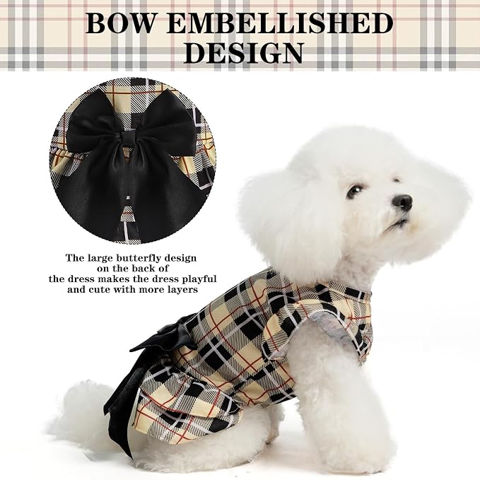 Classic Plaid Dog Dress for Small Dogs and Puppies,Puppy Costumes Pet Clothes Holiday Girl Dogs Shirt, Party Dog Vest Dresses Cat Apparel Sweater Warm Skirt