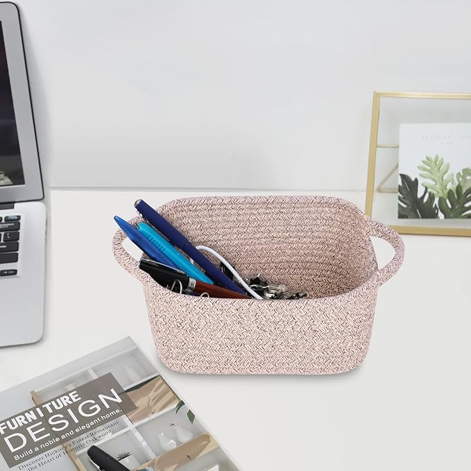 Abenkie Small Storage Basket, Cute Cotton Rope Woven Boho Decorative Toy Dog Cat Basket for Nursery, Living Room, Spa, Gift - XS, Brown