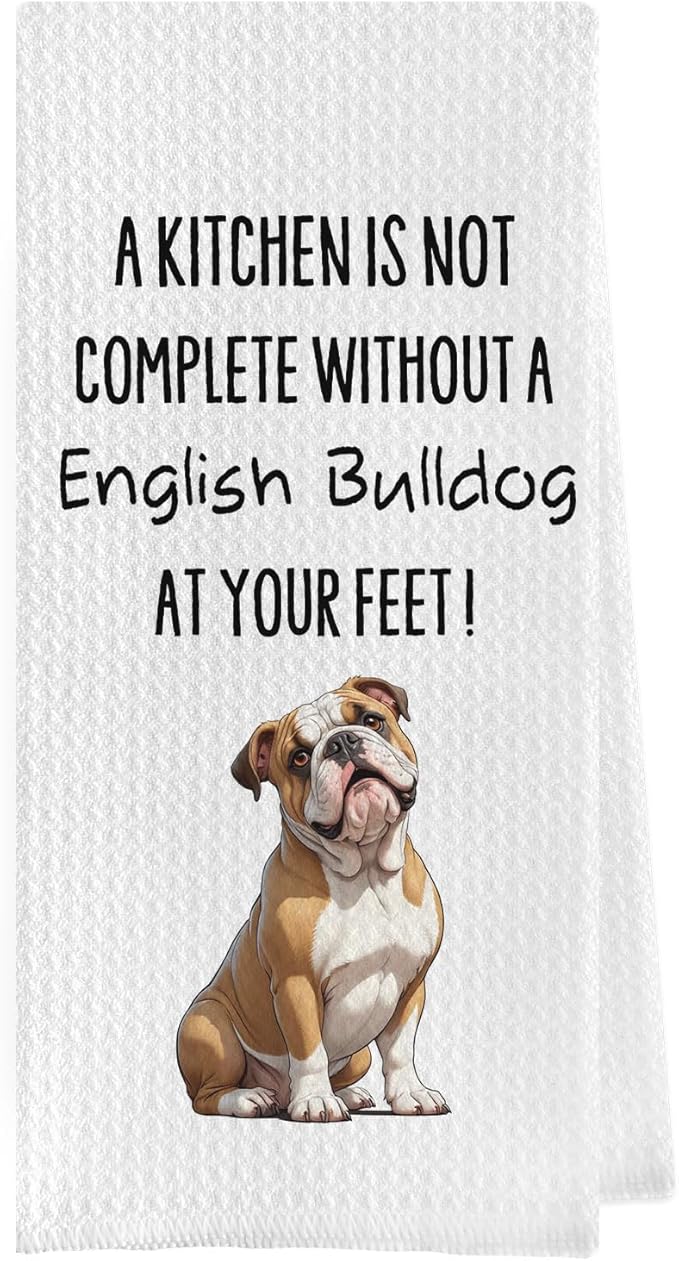 English Bulldog Dish Towels - Funny English Bulldog Gifts Decorative Waffle Weave Kitchen Towels, English Bulldog Hand Tea Towels, English Bulldog Gifts (16×24 Inches)