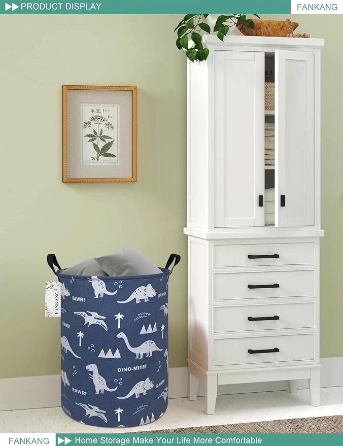 Storage Bin Foldable Nursery Organizer Basket Blue dinosaur | Foldable with Waterproof PE Coating Organizer Bin for Kids Boys and Girls,Office,Bedroom,Clothes