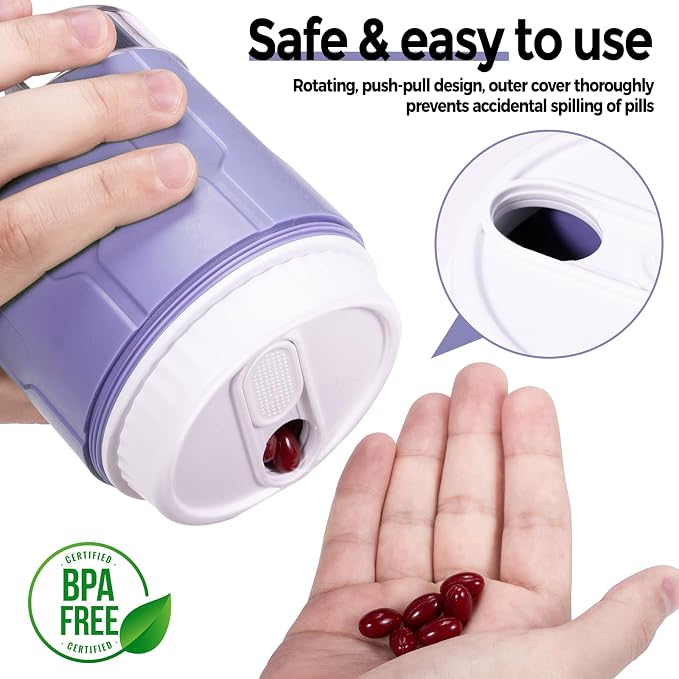 Weekly XXL Pill Organizer Bottle, Daily Pill Dispenser, Anti-Mix Design | 7 Day Portable Travel Pill Box, 21 Labels & Cleaning Brush, XXL Wide Mouth for Easy Access, Vitamin, Fish Oils, Supplement
