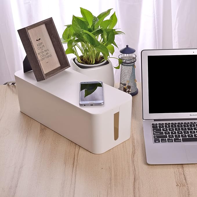 3 Pack Cable Organizer Box, Cable Management Box for Surge Protector | Under Desk Power Cover Cord Holder, TV Computer Wires Cord Organizer, Cable Management Set, for Home/Office(White)