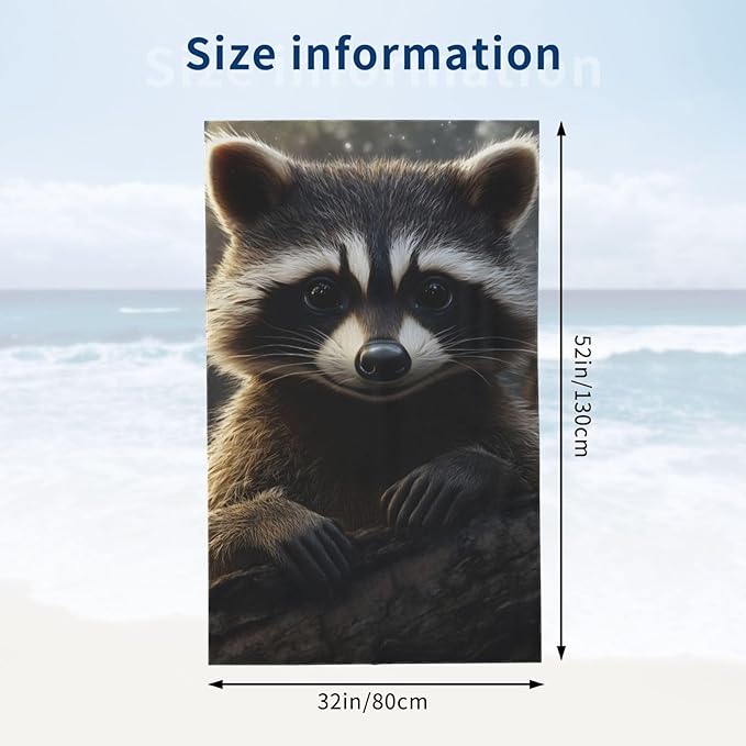 Raccoon Beach Towel 31inx51in, Animal Sand-Free Microfiber Bath Towel Ultra Soft Quick Dry Pool Towel Absorbent Towel Lightweight Towel for Swimming Bathroom Decor