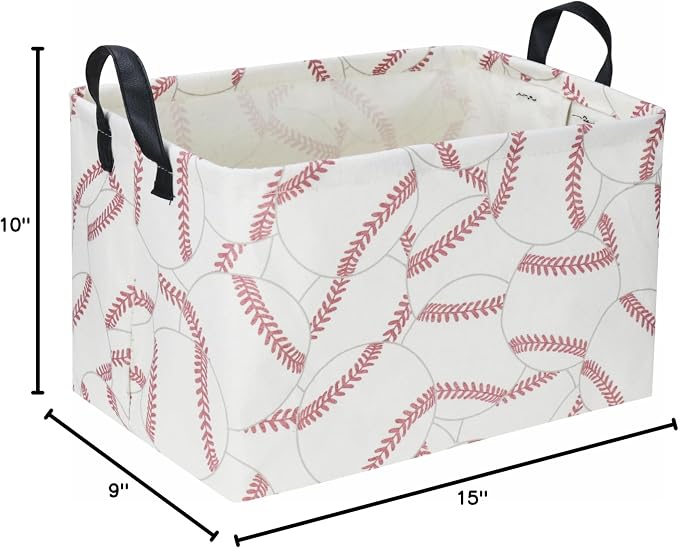 Rectangular Baseball Baskets, Sport Basket for Kids,Kids Basket, Boys Storage bins with Handles.Clothers,Toys,Books, Gifts Storage. (Baseball)