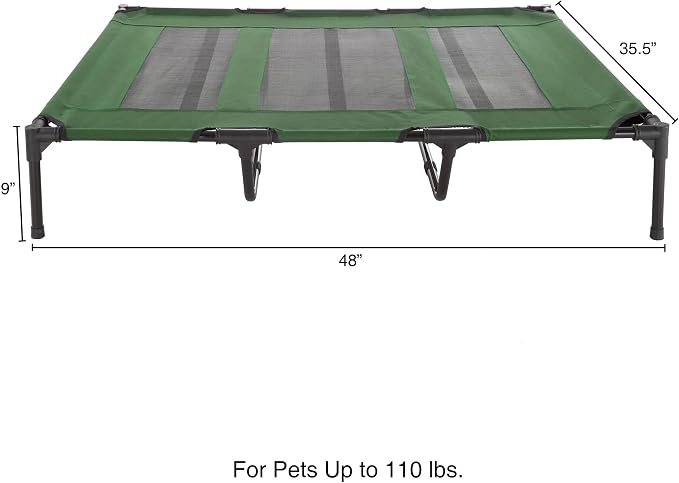 Elevated Dog Bed - 48x35.5-Inch Portable Pet Bed with Non-Slip Feet - Indoor/Outdoor Dog Bed or Puppy Cot for Pets up to 110lbs by PETMAKER (Green)