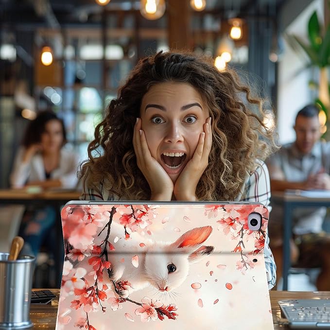for Microsoft Surface Pro X/Pro X Plus-13 2019/2020/2021/2024 Tablet Case,Auto Wake/Sleep,Adjustable Stand Protective Cover - Cherry Blossom Rabbit