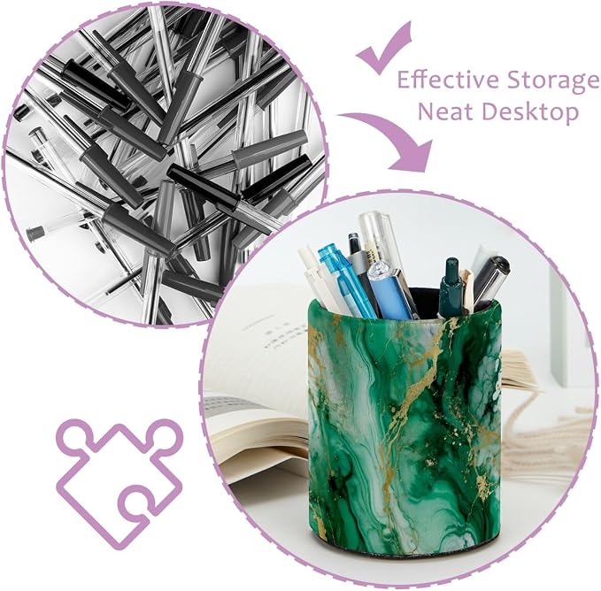 Green Marble Texture Pen Holder, Pencil Cup Marker Brush Holder Desk Storage Case, Desktop Organizer for School Office Home Supplies