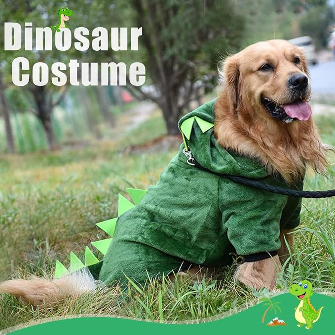 Idepet Large Dogs Halloween Dinosaur Costume Jacket Pet Dog Warm Fleece Winter Clothing Outfits Funny Apperal Golden Retriever Pitbull Clothes Hoodie (6XL)