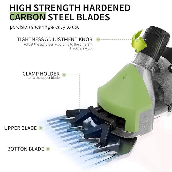 1200W Sheep Shears Clippers, 3200RPM 6-Speed Adjustable Heavy Duty Electric Sheep Shears for Dogs and Farm Livestock Grooming, 13T Blades, Professional Thick Coat Dog Clippers for Alpacas (Green)