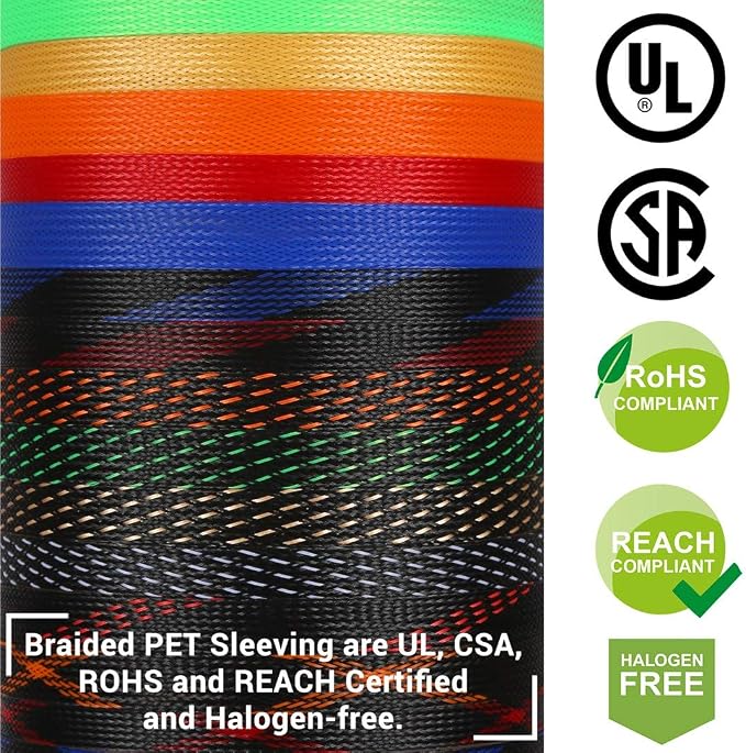 25ft - 1/8 Inch Cable Management Sleeve Protector,Wire Loom PET Expandable Wire Sleeving for Office TV Computer Home Theater Engine Bay Cord Organizer,Protect Cables from Pet Cat Dog Chewing,BlackRed