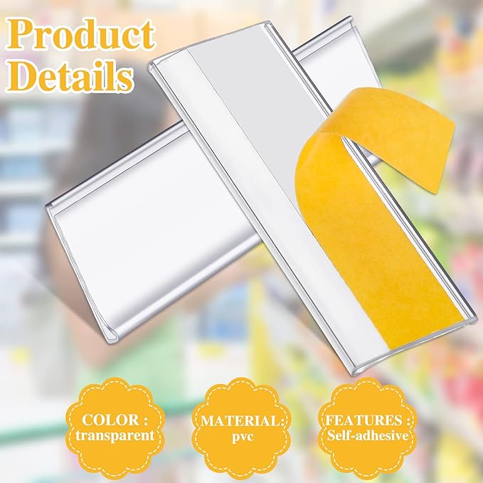 120 Set Shelf Labels, 3 x 1in Adhesive Label Holders with White Paper Tags | Includes 120Pcs Paper Tags and 120Pcs PVC Clear Label Holders for Bookshelf, Shelves, Mailboxes, Waterproof, Strong Adhesive