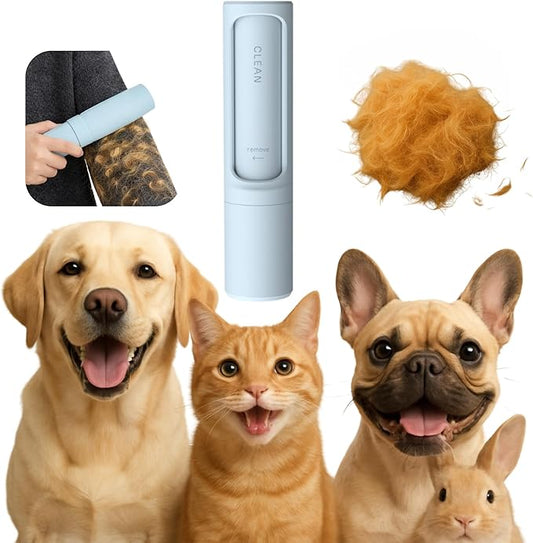 Reusable Lint Brushes for Pet Hair on Clothes & Soft Fabrics, Compact Self-Cleaning Pet Hair Roller, Portable & Travel-Friendly, Rotating-Design, No Refills Needed (Blueberry Cream)