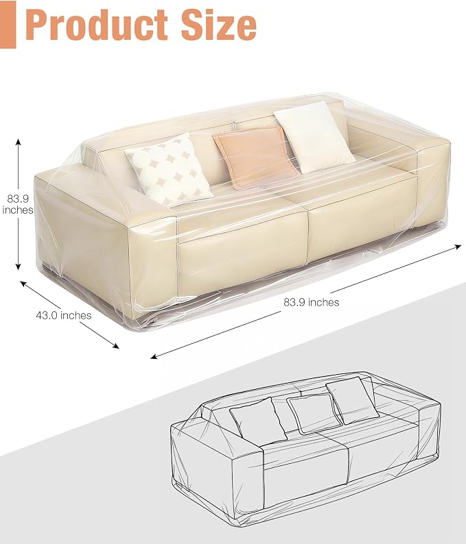Magicheap Extra Thick 4mil Plastic Couch Cover, 84"H x 43"W x 84"D, Clear | Dust-Proof Sofa Cover for Sectional Couch Loveseat Furniture,Waterproof,Furniture Moving Bags for Moving Storage