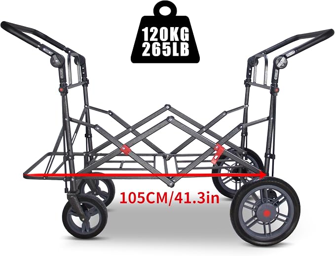 Foldable Wagon with Canopy - Collapsible Utility Cart with 2 Seats & Belts, Adjustable Handle, Expandable Front for Camping, Picnic, Shopping (Turquoise/Grey)