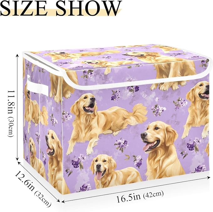 Art Golden Retriever Dogs Purple Storage Bins Bins For Organization With Handle for Pack Moving