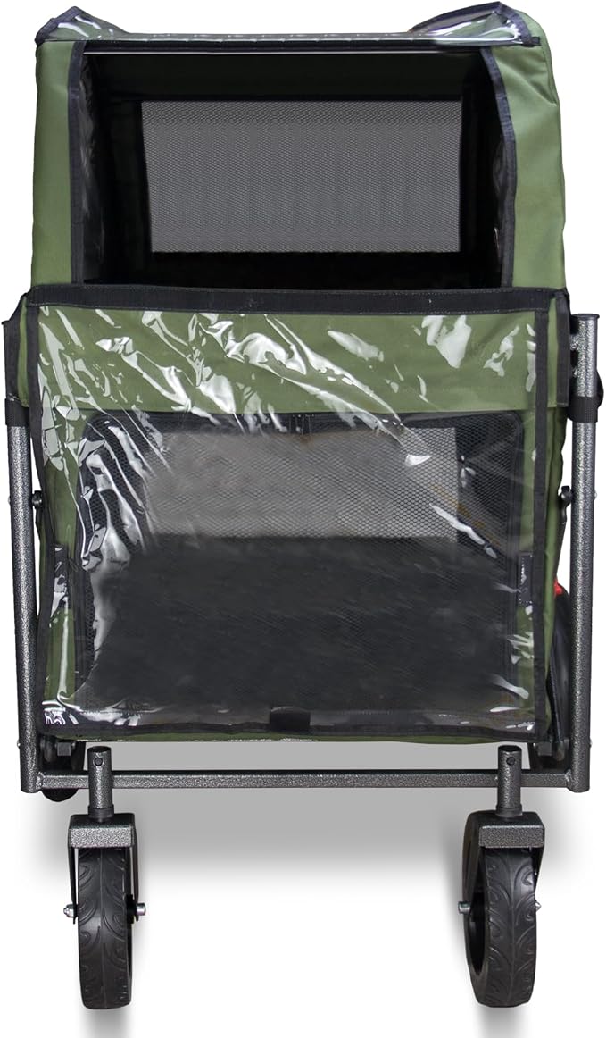 TMZ Collapsible Wagon Cart, Folding Utility Wagon with Breathable Fabric, Canopy, Expandable Storage, Adjustable Handle, Brake, Heavy Duty Cart for Walking & Camping (Green)