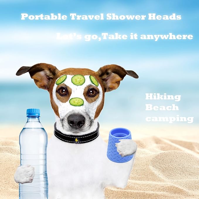 Silicone Dogs Shower Sprayer Head Attachment - Pet Shower Cap Sprinkler | Portable Outdoor Shower Heads for Camping, Hiking, Beach - Fits Most Plastic Mineral Water Bottle, 1 Pack Blue