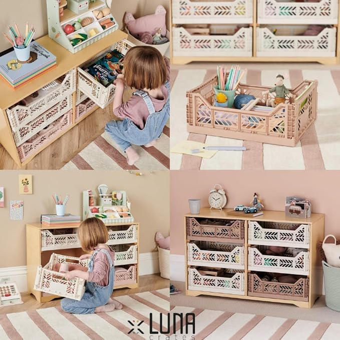 Collapsible Storage Box, Foldable Crate Organizer Bin with Handle, Stackable Crates for Home Organization (MilkTea-LightGray, 14L - 4 Pack)