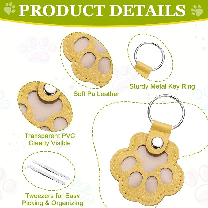 Dog Fur Storage Keychain, Pet Fur Keepsake Keyrings, Paw Shaped, Pet Hair Keepsake Keychains with Tweezers