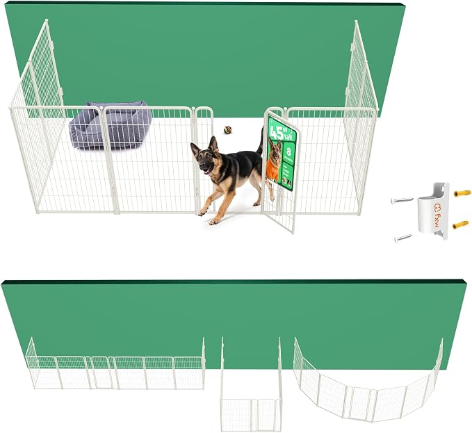 FXW Homeplus Indoor Dog Playpen with Fence-to-Wall Anchors, 45" H, 8 Panels | Calm Indoor Play Area, 4 Wall Anchors for Flexible Boundaries, for Large Dogs, Patented