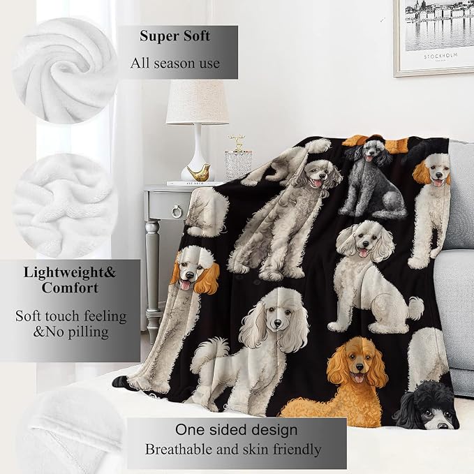 Poodle Blanket Cute Dog Throw Blankets with Multiple Colors Puppy,Birthday Gifts for Kids Adult & Pet Lovers,Lightweight Soft Fleece,for Sofa Couch Bed Room Decor 40x50in