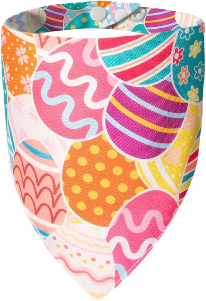 Easter Dog Bandana Colorful Eggs - Pet Scarf with Adjustable Snap Button Cute Holiday Costumes, Medium to Large Breeds (30-75lbs)