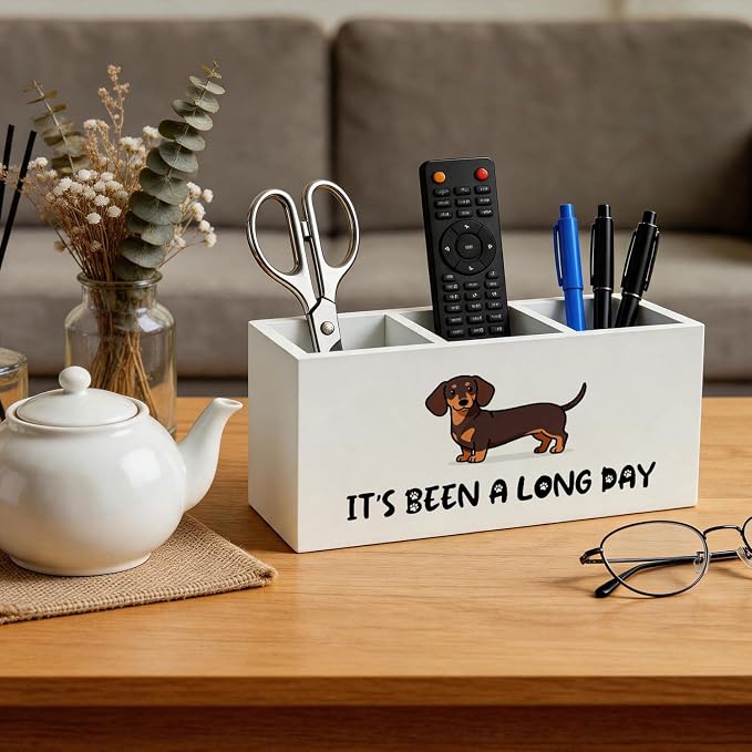 Funny Dachshund Gifts Pen Holder - Funny Weiner Dog Gifts Wooden Box Sign Desk Decor, Doxie Dachshund Dog Pencil Holder for Desk Accessories Decor