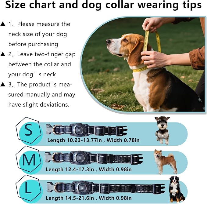 Tracking Dog Collar, Waterproof Pet Collar with a Tracker Tag for Apple Find My (iOS only) (Black, S)