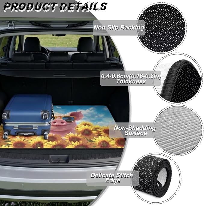 Funny Floral Pig Car Trunk Mat for Camping, Non Slip Backing Rear Cargo Mat Picnic Protector Trunk Liner Dustproof, Easy Clean, All Weather